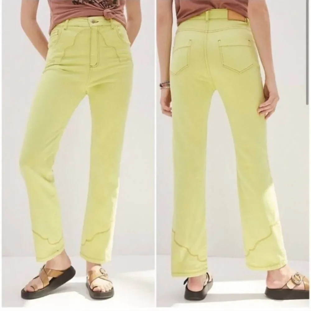 Pastiche Womens Western High Rise Straight Leg Jeans Size 31 Neon Green Retro - Picture 8 of 8